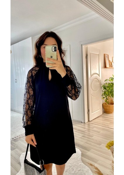 Kadın Uzun Kollu Tül Detay Sandy Mini Boy Elbise fırsatları