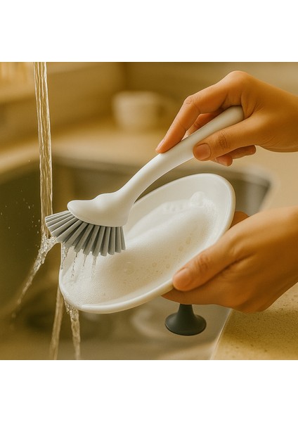 Vantuzlu Silikon Bulaşık Fırçası - Mutfak Banyo Tezgah Üstü Bulaşık-Lavabo Temizleme Fırçası Beyaz modelleri