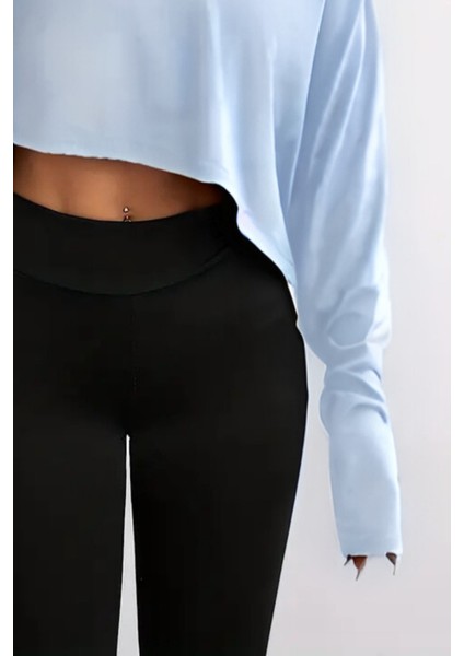 Kadın Düşük Omuz Kayık Yaka Oversize Uzun Kollu Crop T-Shirt modelleri