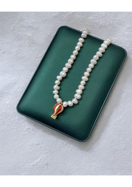 Sertifikalı Gerçek Inci Kadın Kolye Çelik Bağlantı Aparatlı Balon Charm