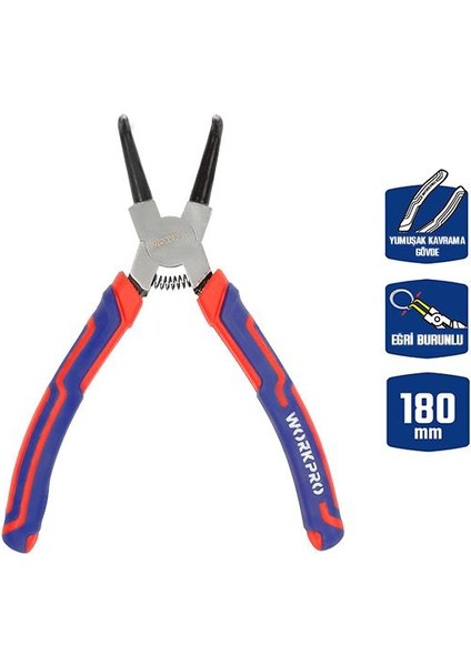 WP231153 180MM Cr-V Eğri Uçlu Yaylı Profesyonel Dış Segman Pensesi