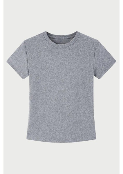 Gri Bisiklet Yaka Basic Kadın Tişört indirimleri