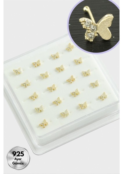 Kelebek Zirkon Taşlı Gümüş Hızma 20 Adet