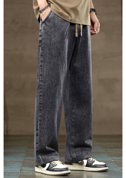 Reax Rayn Beli Lastikli Ipli Düz Paça Rahat Kesim Erkek Jean Pantolon