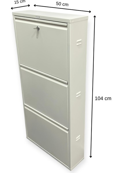 Metal Ayakkabılık 3 Lü Beyaz Kilitli Model