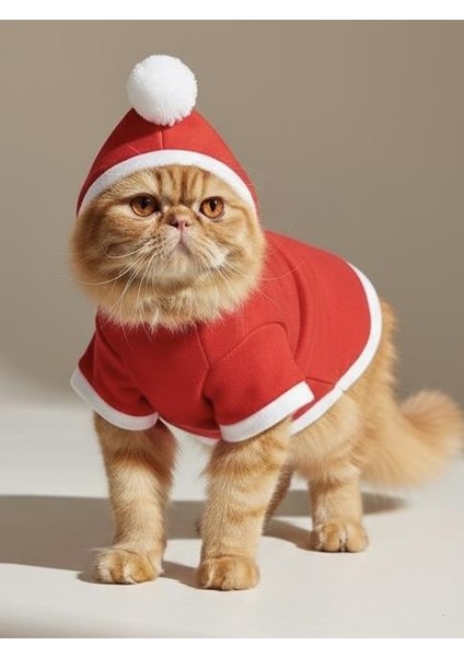 Kartopu Yılbaşı Kedi Kıyafeti Premium Kırmızı Polar | Kapüşonlu Noel Kedi Kostümü | Kurabiye Temalı indirimleri