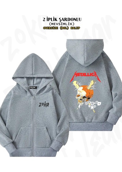 Unisex Metallica V6 Baskılı Oversize Sırt Baskılı Fermuarlı Kapşonlu Hırka