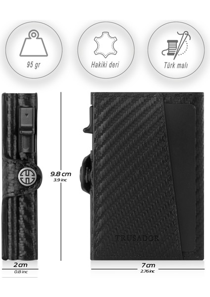 Palermo Carbon Siyah Mekanizmalı Kartlık Hakiki Deri Cüzdan Unisex Kadın Erkek Rfid Korumalı modelleri