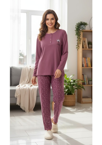 Çiçek Desenli Kadın Pijama Takımı Gülkurusu