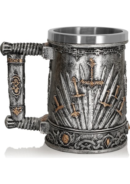 Premium Paslanmaz Çelik Iç Hazneli Metal Görünümlü Viking Bira Kupası – Varil Tasarım 600ML