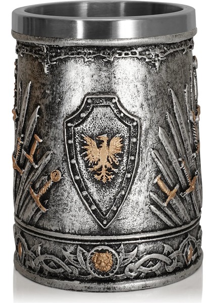 Premium Paslanmaz Çelik Iç Hazneli Metal Görünümlü Viking Bira Kupası – Varil Tasarım 600ML