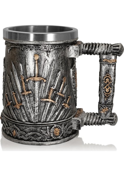 Premium Paslanmaz Çelik Iç Hazneli Metal Görünümlü Viking Bira Kupası – Varil Tasarım 600ML