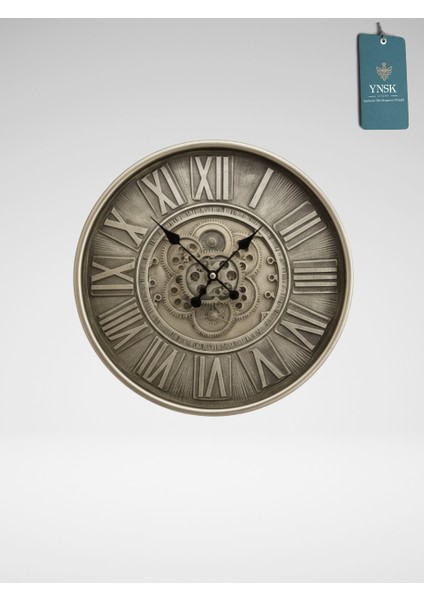 Augustus | Metal Çark Mekanizmalı Antik Duvar Saati, Ev Saati, Ofis Saati 60 x 60 cm