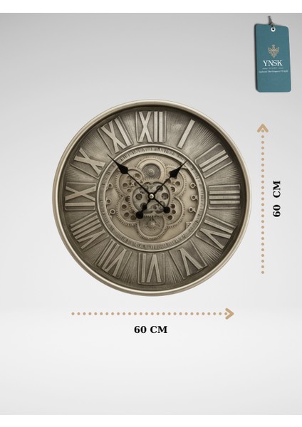Augustus | Metal Çark Mekanizmalı Antik Duvar Saati, Ev Saati, Ofis Saati 60 x 60 cm fırsatları