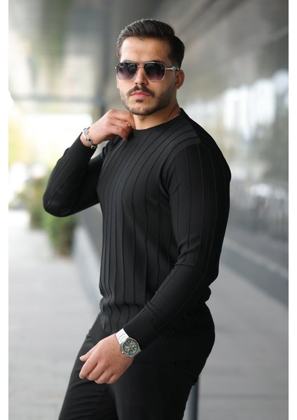 Erkek Bisiklet Yaka Çizgi Kabartmalı Uzun Kollu Triko fiyatları