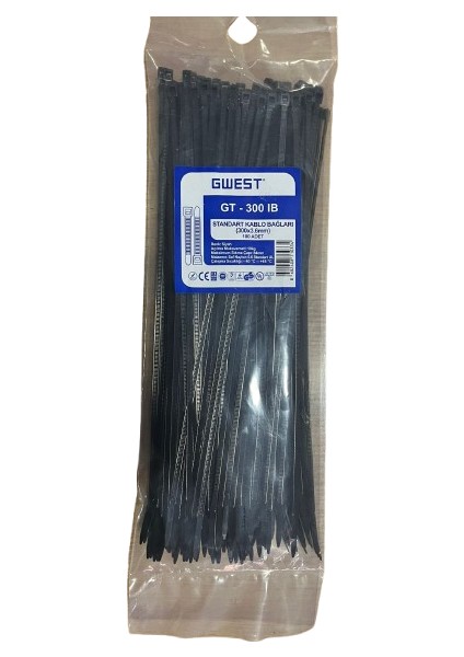 GT-300 Ib Standart Kablo Bagları 300X3,6MM 100 Adet Siyah