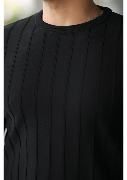 Erkek Bisiklet Yaka Çizgi Kabartmalı Uzun Kollu Triko modelleri