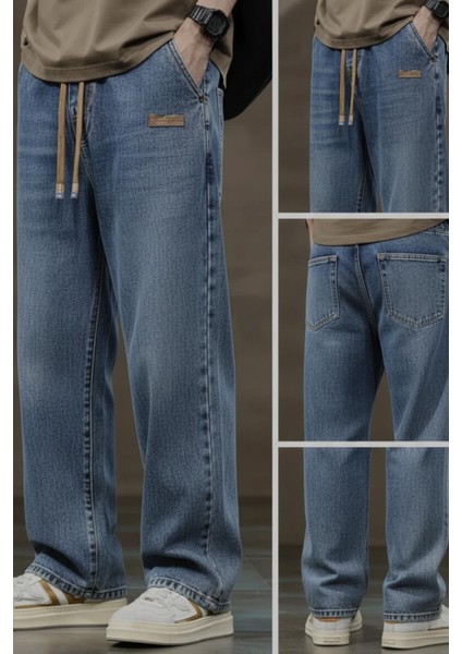 Reax Rayn Beli Lastikli Ipli Düz Paça Rahat Kesim Erkek Jean Pantolon