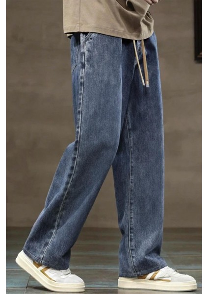 Reax Rayn Beli Lastikli Ipli Düz Paça Rahat Kesim Erkek Jean Pantolon