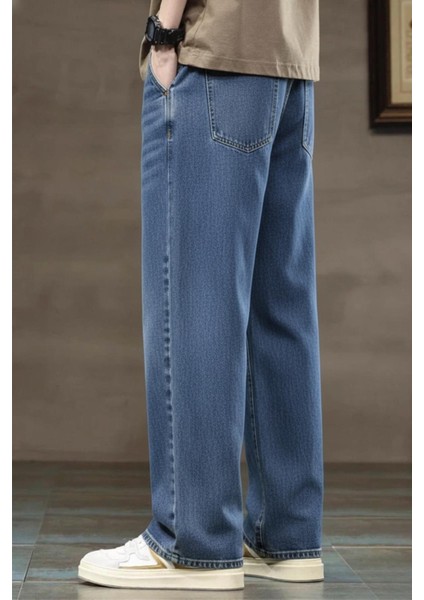 Reax Rayn Beli Lastikli Ipli Düz Paça Rahat Kesim Erkek Jean Pantolon