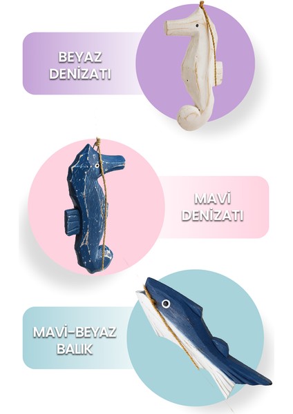 Beşli Askılı Deniz Temalı Objeler Üçlü Set Dekorasyon Bahçe Balkon fiyatları