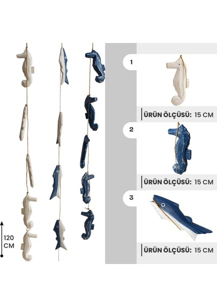 Beşli Askılı Deniz Temalı Objeler Üçlü Set Dekorasyon Bahçe Balkon modelleri