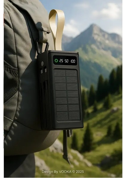 NEXİVA30.000 Mah Solar Powerbank | Güneş Enerjili LED Işıklı | 2×usb + Micro + Type-C Hızlı Şarj