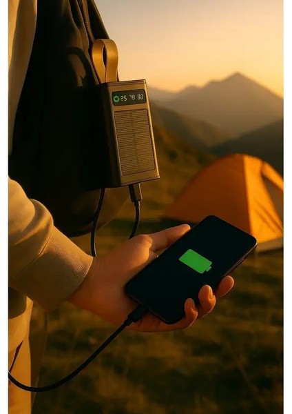 NEXİVA30.000 Mah Solar Powerbank | Güneş Enerjili LED Işıklı | 2×usb + Micro + Type-C Hızlı Şarj