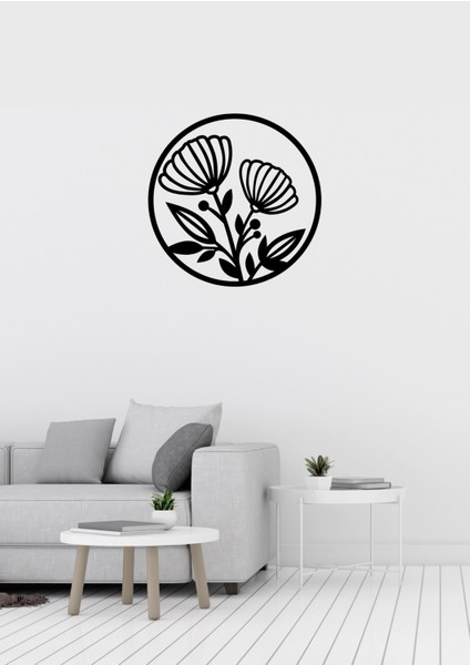 Çiçek Desenli Yuvarlak Dekoratif Metal Duvar Süsü