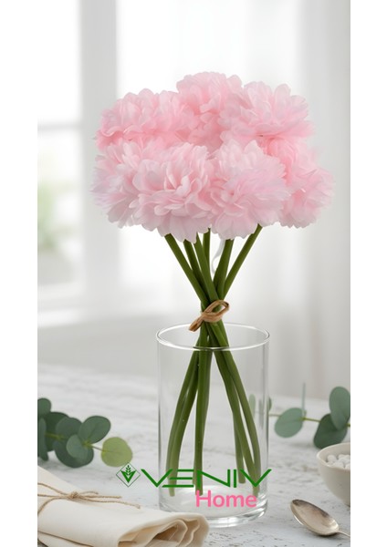 6 Dal Dekoratif Krizantem - Kasımpatı Çiçeği- 25 Cm- Yapay Çiçek Pudra Pembe