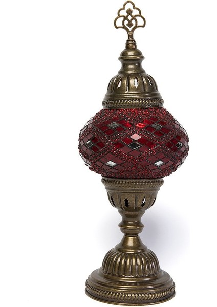 El Yapımı Mozaik Masa Lambası 34 cm | Dekoratif Masaüstü Lamba | 14 cm Cam,kırmızı Renk fiyatları