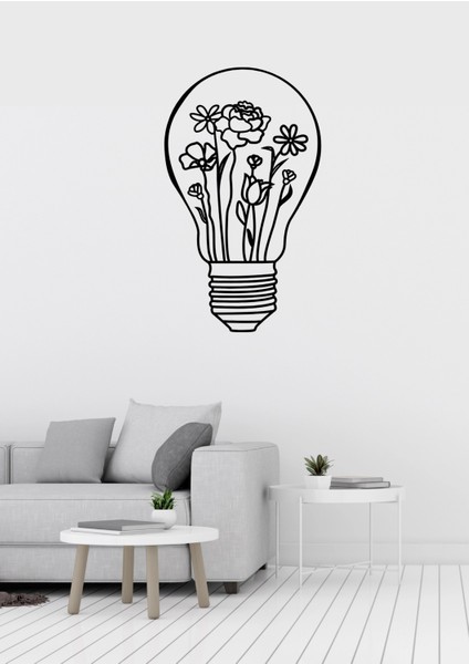 Ampul Içinde Çiçek Figürlü Metal Duvar Süsü