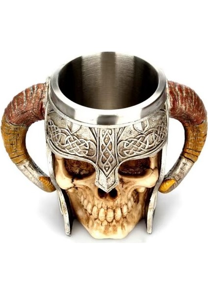 Premium Paslanmaz Çelik Iç Hazneli Kafatası Görünümlü Viking Bira Kupası – Varil Tasarım 500 ml