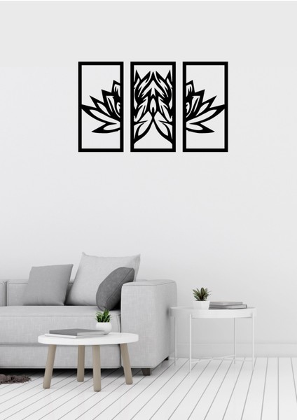 Lotus Çiçeği Figürlü Üç Parçalı Dekoratif Duvar Süsü