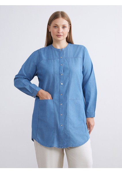 Yeni Sezon Hakim Yaka Kadın Jean Tunik fiyatları