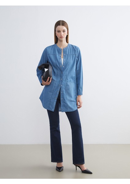 Yeni Sezon Hakim Yaka Kadın Jean Tunik modelleri