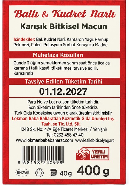 Kudret Nar'lı Ballı Bitkisel Macun - Kudret Narı - Bal - Harnup Pekmezi - Kantaron Yağı - Polen fiyatları