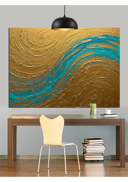 Soyut Altın Mavi Dalgalar Dekoratif Kanvas - Mdf Ahşap Tablo fiyatları