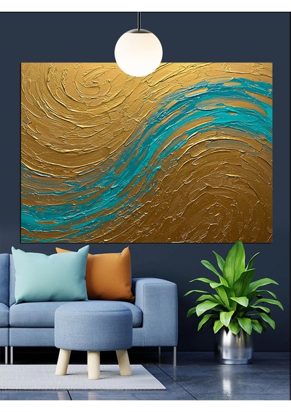 Soyut Altın Mavi Dalgalar Dekoratif Kanvas - Mdf Ahşap Tablo modelleri