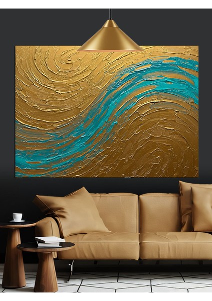 Soyut Altın Mavi Dalgalar Dekoratif Kanvas - Mdf Ahşap Tablo fırsatları