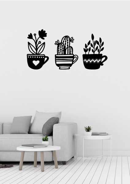 Kaktüs Kupa Üçlü Dekoratif Metal Tablo