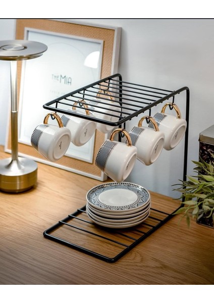 6'lı Kahve Fincan Askılığı Metal Kupa Askısı | Mutfak Düzenleyici Stand | Fincan ve Kupa Saklama Organizeri