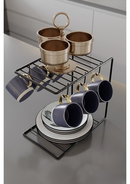 6'lı Kahve Fincan Askılığı Metal Kupa Askısı | Mutfak Düzenleyici Stand | Fincan ve Kupa Saklama Organizeri fırsatları