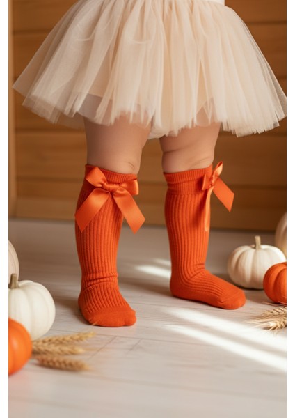 Kız Çocuk Fiyonk Detaylı Diz Altı Çorap / Turuncu AR-0090.2 fiyatları