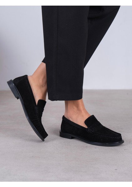 Aven Siyah Süet Hakiki Deri Kadın Makosen