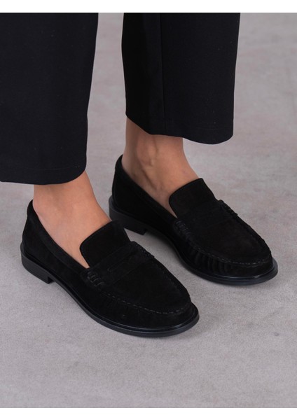 Aven Siyah Süet Hakiki Deri Kadın Makosen modelleri