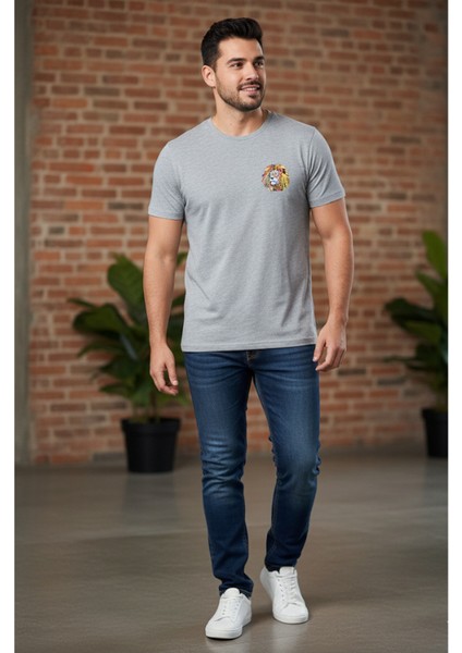 Erkek Sıfır Yaka Baskılı Tshirt