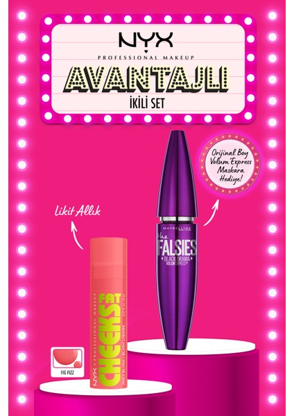 fat Cheeks Islak Bitişli Likit Allık - 2 Fig Fizz & Maybelline New York Volum' Express Falsies Black Drama Maskara