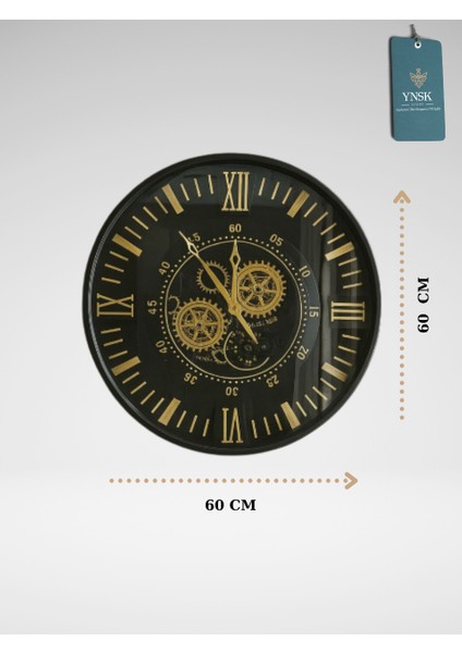 Vespora | Metal Çark Mekanizmalı Antik Duvar Saati, Ev Saati, Ofis Saati 60 x 60 cm