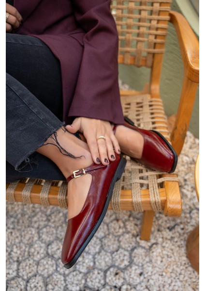 Flue Bordo Deri Kadın Tokalı Düz Babet fiyatları